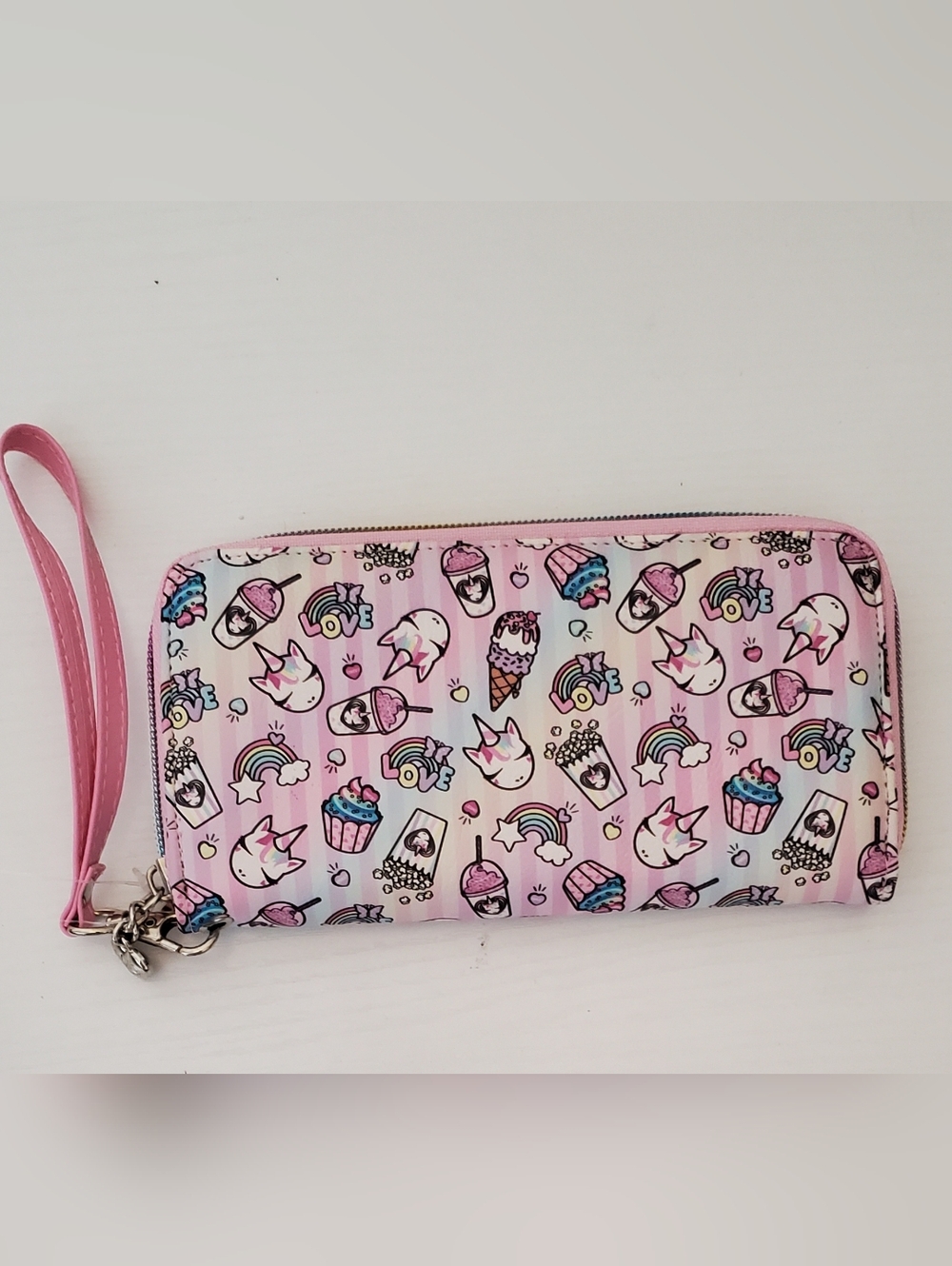 GIRL'S Full Size Zip Around Wallet Unicorn cupcake popcorn print